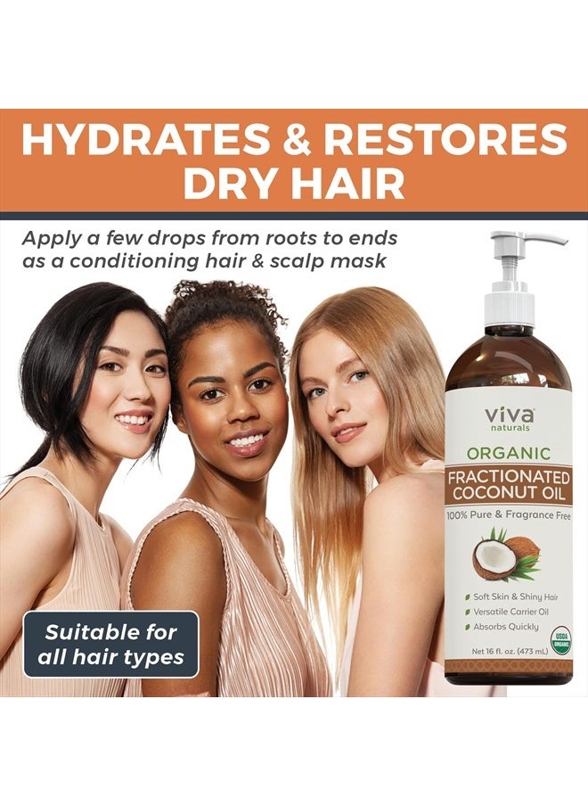 Viva Naturals Organic Fractionated Coconut Oil - Skin & Hair Moisturizer, Relaxing Massage and Body Oil, Carrier Oil for Essential Oils Mixing, Pure Non-Greasy Coconut Oil for Skin and Hair, 16 fl oz  - Image 4
