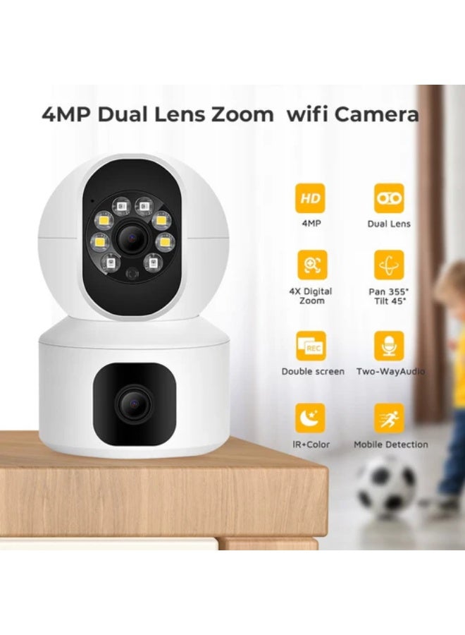 كروني كاميرا Nip-32 Icsee App 4 ميجابكسل مزدوجة الشاشة، كاميرا واي فاي مزدوجة العدسة، جهاز مراقبة أطفال مزدوج الشاشة، كاميرا أمان IP بتتبع تلقائي واكتشاف بشري بالذكاء الاصطناعي - Image 3