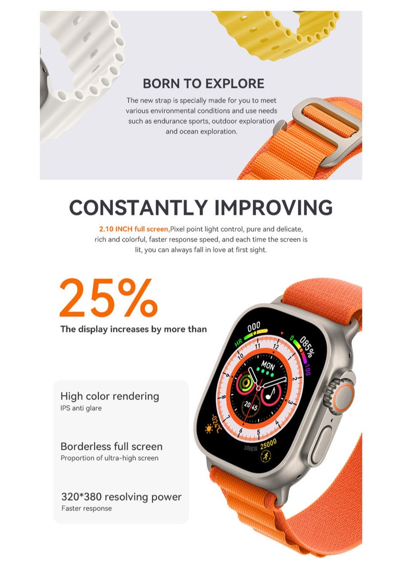 AROAQ - 200 mAh Long Battery HW68 Ultra Smartwatch Wireless Charging Large Display Waterproof Bluetooth Full Touchscreen Smart Watch - Image 1