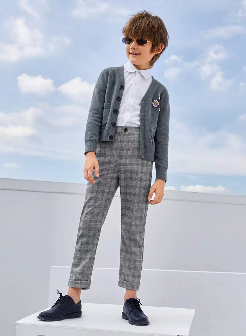 Boys Buttoned Front Cuffed Plaid Pants - Image 1