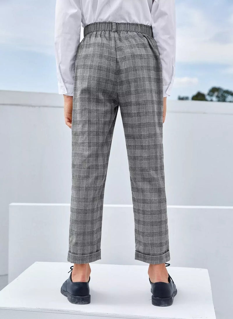 Boys Buttoned Front Cuffed Plaid Pants - Image 2
