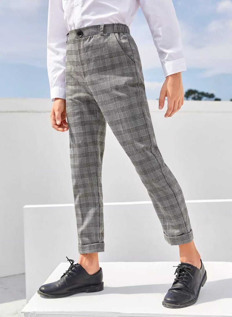 Boys Buttoned Front Cuffed Plaid Pants - Image 3
