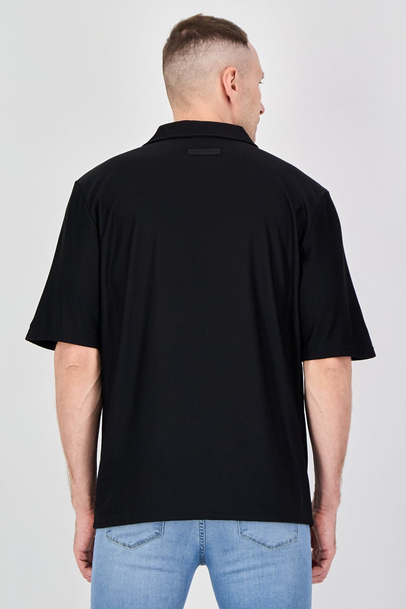 Core Elements Men Regular Fit Stripe Short Sleeve Casual Shirt, Black - Image 3