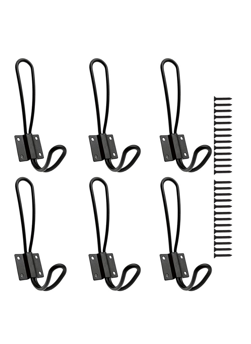 SYOSI - Rustic Entryway Hooks6 Pack Farmhouse Hooks with Metal Screws Included Black Decorative Wall Mounted Rustic Coat Hooks Rack Double Vintage Organizer Hanging Wire Hook Clothes Hanger - Image 1