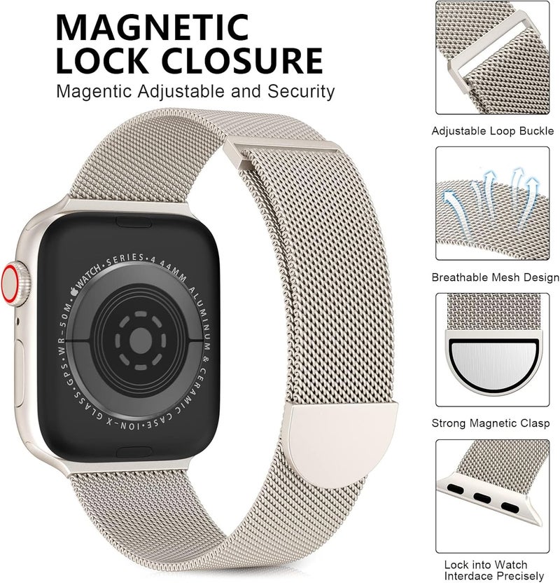 أنيوغرو متوافق مع سوار Apple Watch بمقاسات 49 مم و46 مم و44 مم و42 مم و41 مم و40 مم و38 مم للنساء والرجال، حزام معدني من الفولاذ المقاوم للصدأ مغناطيسي لسلسلة Ultra 3/2/1 و11 و10 و9 و8 و7 و6 و5 و4 و3 و2 وSE - Image 3