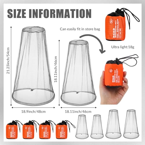 HESTYA 4 Pack Mosquito Face Mesh Protecting for Outdoor Hiking Camping Climbing Mosquito Fly Insects Preventing (Grey,Regular Size and Big Size) - Image 3