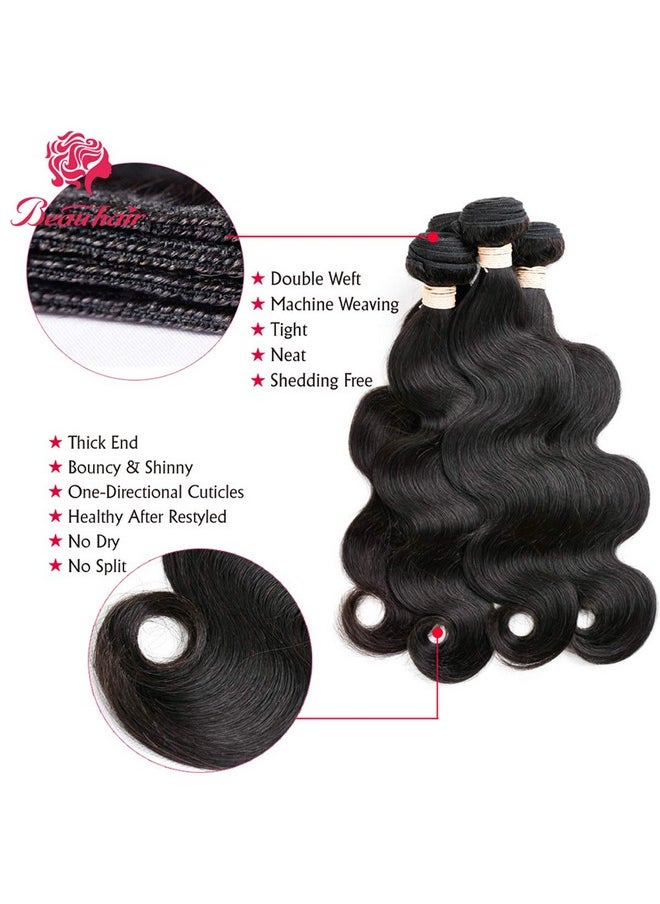 Beauhair Brazilian Virgin Hair Body Wave 3 Bundles With Closure (10 10 10+10 Free Part Closure) 10A Unprocessed Brazilian Body Wave Bundles With Lace Closure Human Hair Natural Black Color  - Image 4