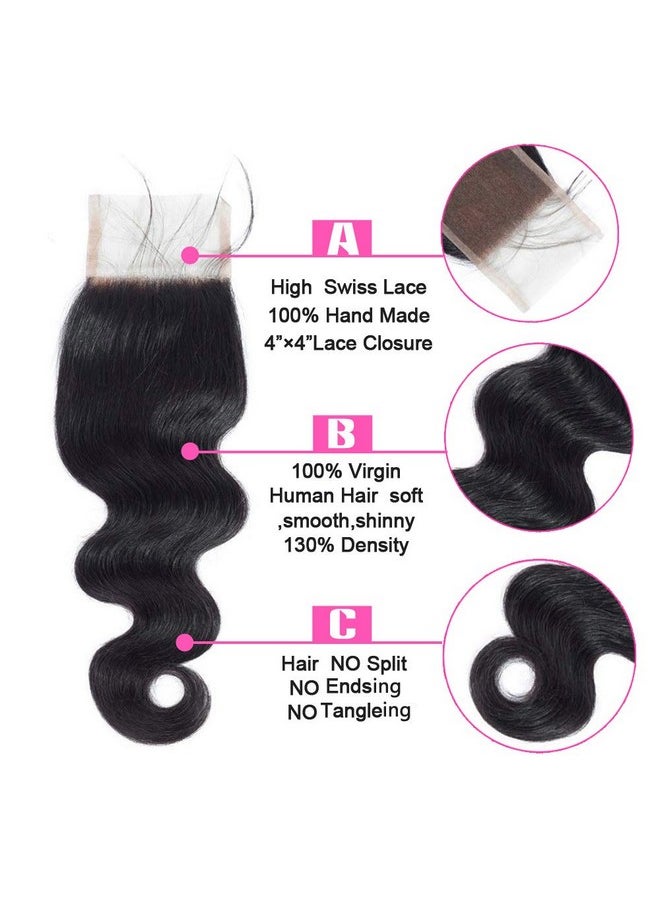 Beauhair Brazilian Virgin Hair Body Wave 3 Bundles With Closure (10 10 10+10 Free Part Closure) 10A Unprocessed Brazilian Body Wave Bundles With Lace Closure Human Hair Natural Black Color  - Image 5