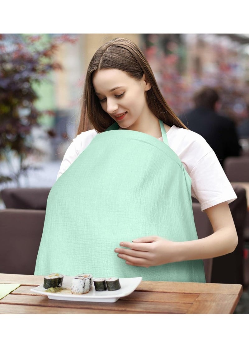 Gonice Muslin Nursing Cover with Wooden Hoop, 100% Cotton Breastfeeding Cover, Soft and Breathable Privacy Nursing Apron for Mom (Green)  - Image 4