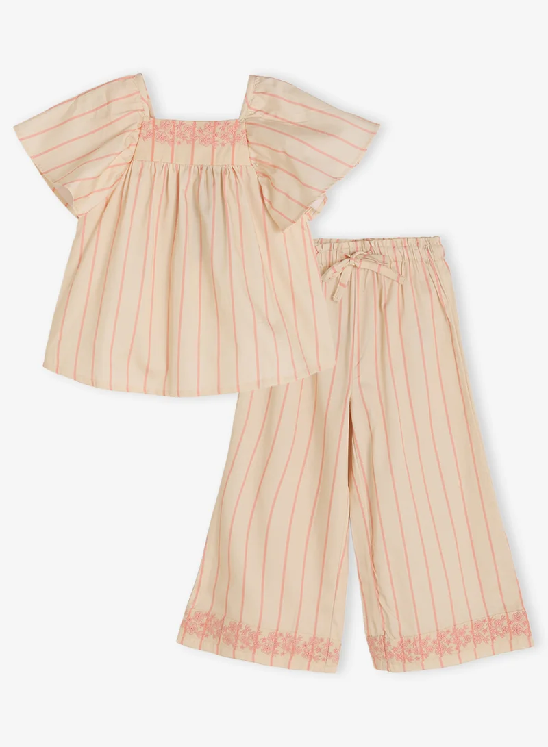 ريبلز مع نمشي Girls Embroidered & Stripes Co-ord Sets