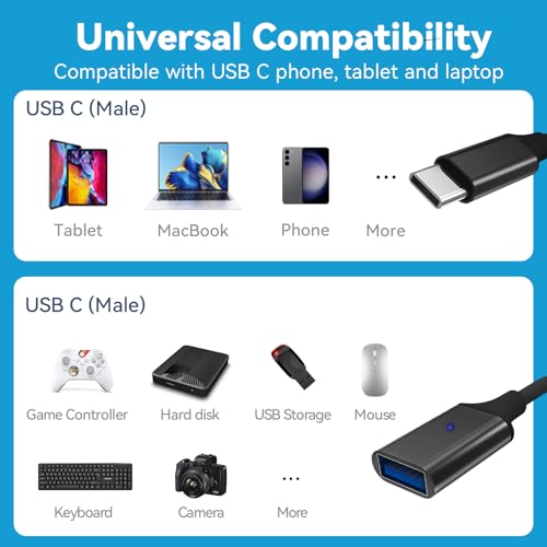 OITYEUF USB C to USB 3.0 Adapter 2 Pack, Type C Male to USB Female OTG Cable Thunderbolt to USB Adapter Compatible for iPhone 16 15 Pro Max iPad MacBook Pro/Air 2023 2022 M1 M2 Galaxy S23 S22 Note 10 - Image 5