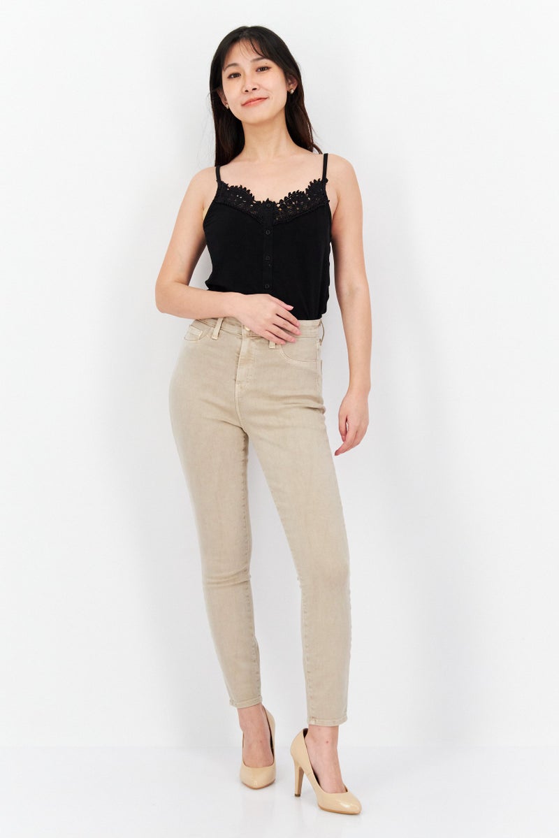 L'agence Women Regular Fit Plain Skinny Pants, Beige - Image 3