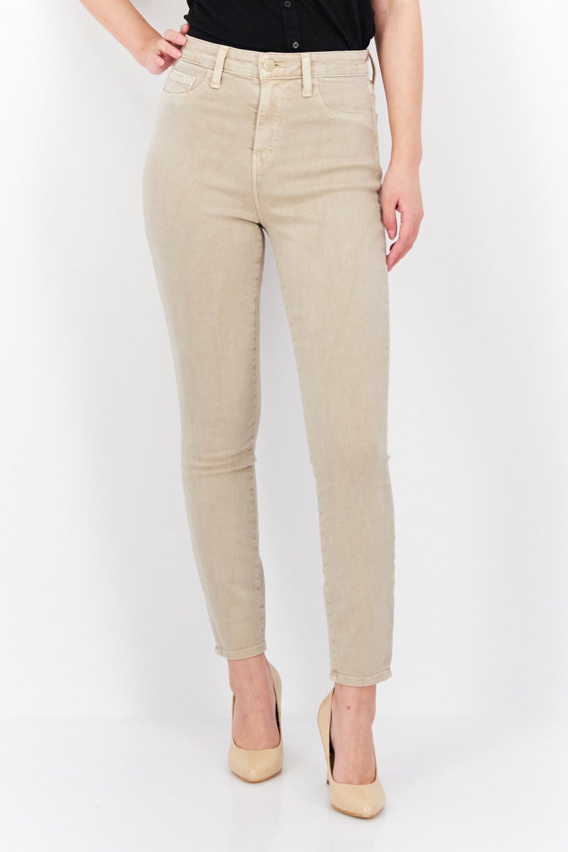 L'agence Women Regular Fit Plain Skinny Pants, Beige - Image 1