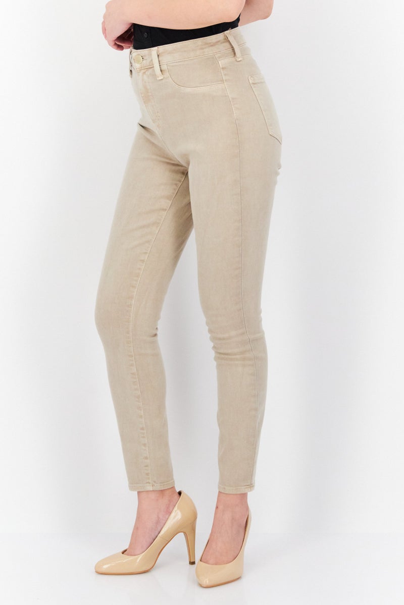 L'agence Women Regular Fit Plain Skinny Pants, Beige - Image 4