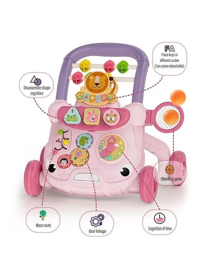 RIKON LIKO Baby walker ,multifunctional push walker, baby anti-rollover walker, multifunctional game panel toy, baby activity center, baby music learning toy, holiday gift, suitable for boys and girls (pink) - Image 3