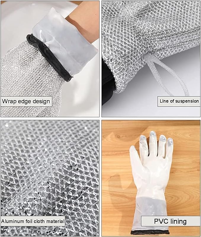 Dishwashing Hand Gloves Non Scratch Wire, (1 Pair) Waterproof Home Kitchen Utensils Cleaning Gloves for Washing Dish Easy Rinsing, Reusable Cleans Dishes-101  - Image 4