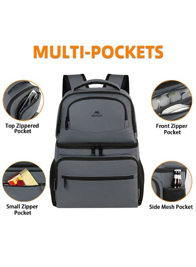 MATEIN Cooler Backpack 26 Cans Insulated Backpack Cooler Leakproof Double Deck Cooler Bag for Men Women Lightweight Soft Lunch Backpack with Cooler Compartment to Beach Picnics Hiking Work, Grey - Image 5