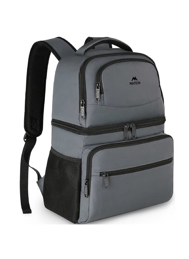 MATEIN Cooler Backpack 26 Cans Insulated Backpack Cooler Leakproof Double Deck Cooler Bag for Men Women Lightweight Soft Lunch Backpack with Cooler Compartment to Beach Picnics Hiking Work, Grey - Image 1