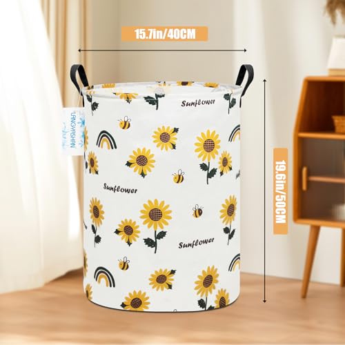 LANGYASHAN Storage Bin, Canvas Fabric Collapsible Organizer Basket for Laundry Hamper,Toy Bins,Gift Baskets, Bedroom, Clothes,Baby Nursery (Sunflower) - Image 2