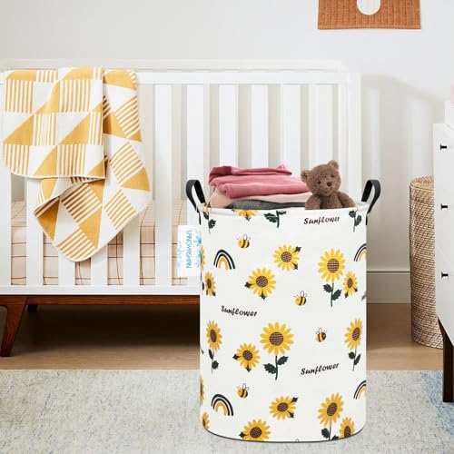LANGYASHAN Storage Bin, Canvas Fabric Collapsible Organizer Basket for Laundry Hamper,Toy Bins,Gift Baskets, Bedroom, Clothes,Baby Nursery (Sunflower) - Image 5