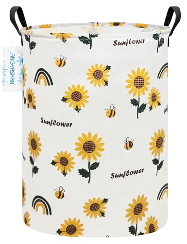 LANGYASHAN Storage Bin, Canvas Fabric Collapsible Organizer Basket for Laundry Hamper,Toy Bins,Gift Baskets, Bedroom, Clothes,Baby Nursery (Sunflower) - Image 1