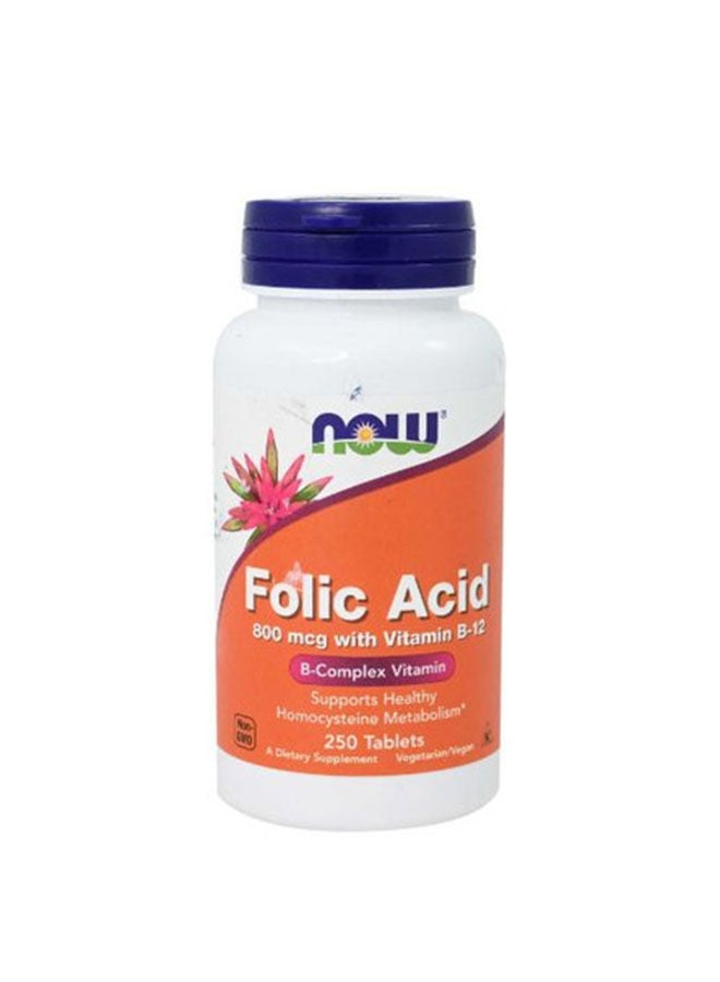 now Folic Acid 800 mcg with Vitamin B12 Support Healthy  Homocysteine Metabolism B Complex Vitamin 250 Tablets