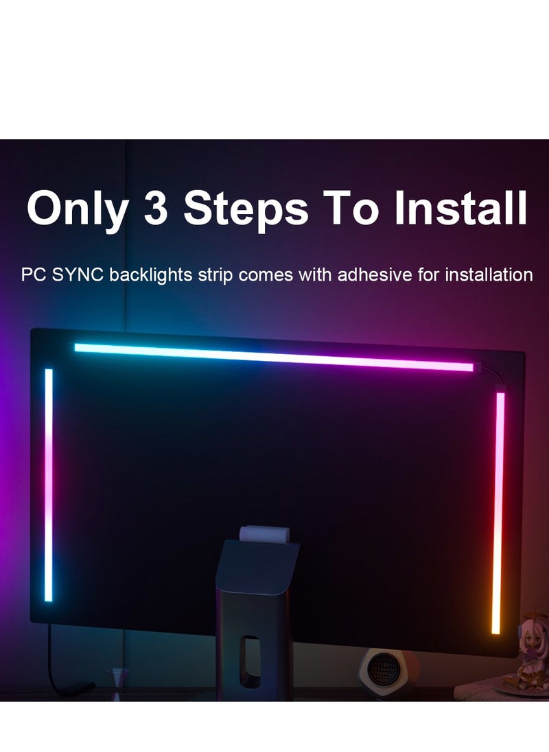 Furtey - 24in Monitor Led Backlights, Led Strip Lights That Sync with Screen Color or Music, RGB Atmosphere Light Bar Behind Monitor, Usb Interface, Software Control, Supports Pc or Ma ﻿ (24 inches) - Image 1