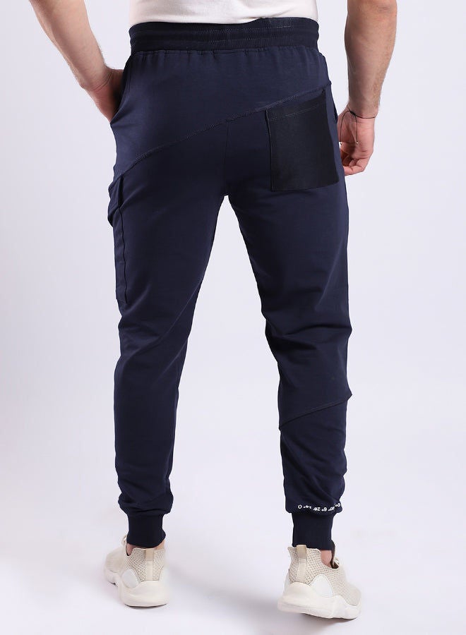 WHITE RABBIT Elastic Ankle Left Knee Pocket Navy Blue Jogger  - Image 3