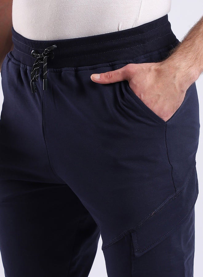 WHITE RABBIT Elastic Ankle Left Knee Pocket Navy Blue Jogger  - Image 4