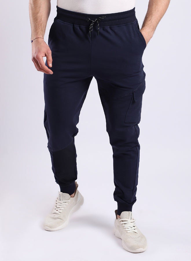 WHITE RABBIT Elastic Ankle Left Knee Pocket Navy Blue Jogger  - Image 1