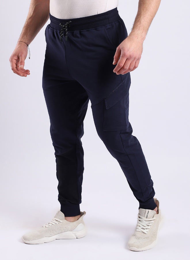 WHITE RABBIT Elastic Ankle Left Knee Pocket Navy Blue Jogger  - Image 2