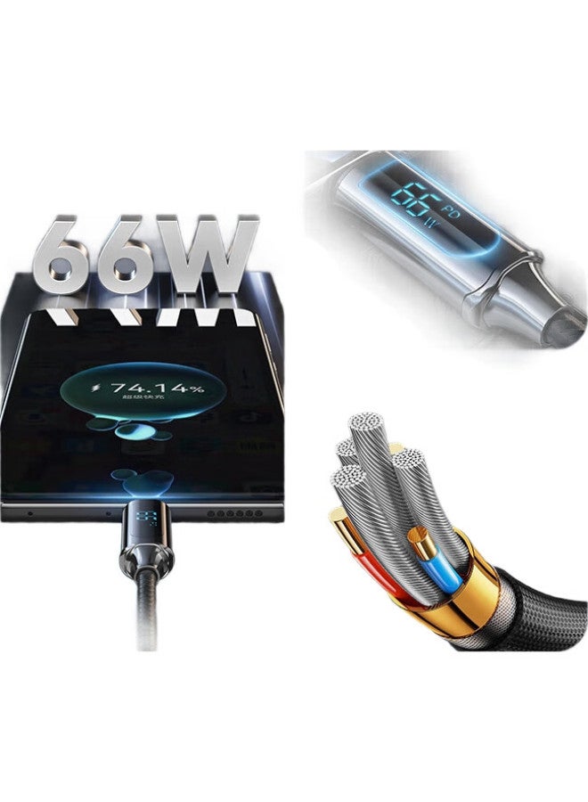 Newmine 66W Type-C Data Cable, 6A/5A Super Fast Charging, 1.2 Meter Charging Cord, Universal, Digital Display Version - Image 1