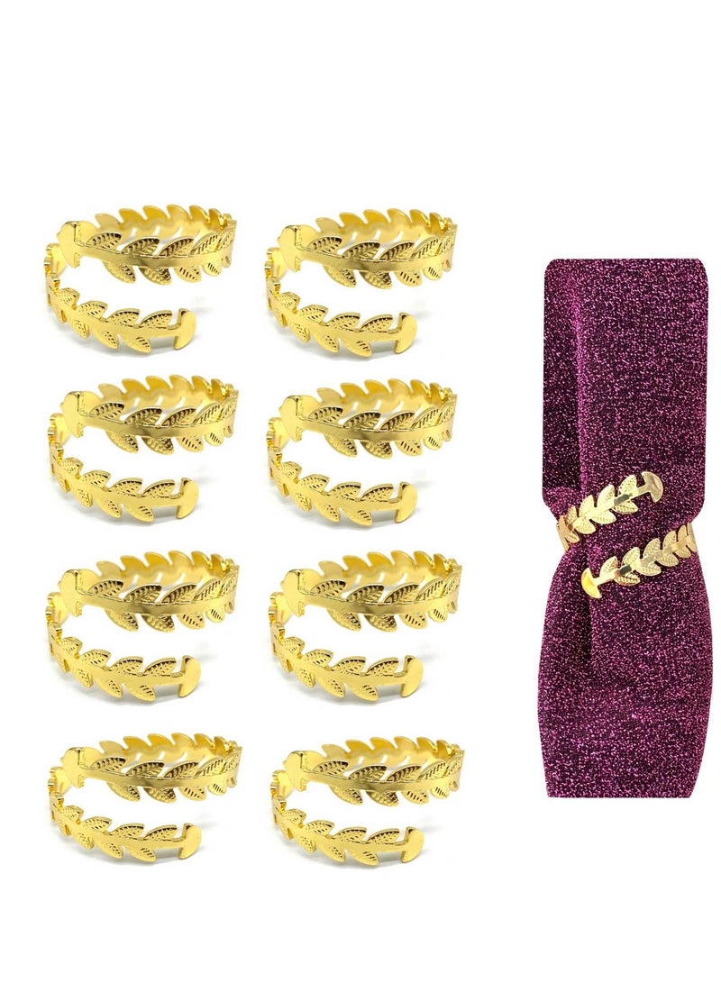 SYOSI Gold Leaf Napkin Rings Set of 8 for Dinner Table Decor Cloth Napkins Holder Metal Farmhouse Family Hotel Holiday Birthday Party Decorations Rustic - Image 1
