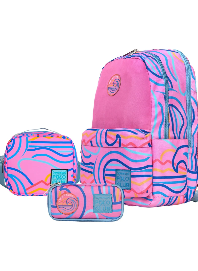 Cambridge Polo Club Wave Double Main Compartment Unisex Kids Primary School Bag Set