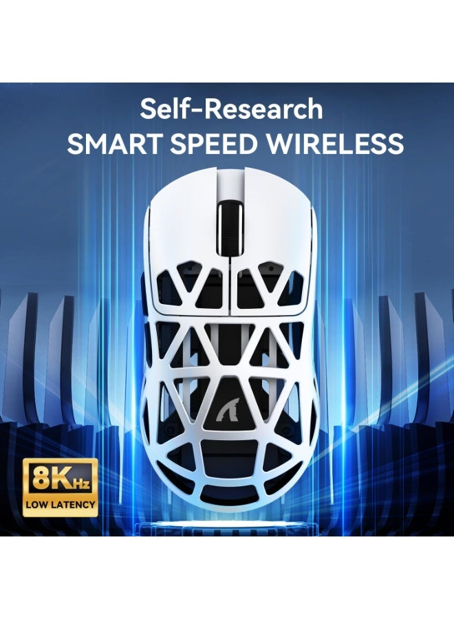 هجوم القرش ماوس ألعاب خفيف الوزن للغاية 48 جرام R2، مصنوع من سبيكة المغنيسيوم بتصميم معدني CNC أنيق، مستشعر PixArt بدقة تصل إلى 42000 نقطة في البوصة واستجابة لاسلكية 8000 هرتز، يدعم 3 أوضاع اتصال (سلكي من النوع C، بلوتوث، 2.4 جيجا)، تحكم فائق السرعة ودقة حركة مثالية، برنامج تحكم سحابي بدون تحميل لتخصيص الأزرار والماكرو، تصميم مريح مناسب للألعاب والتصميم والعمل - أبيض - Image 3