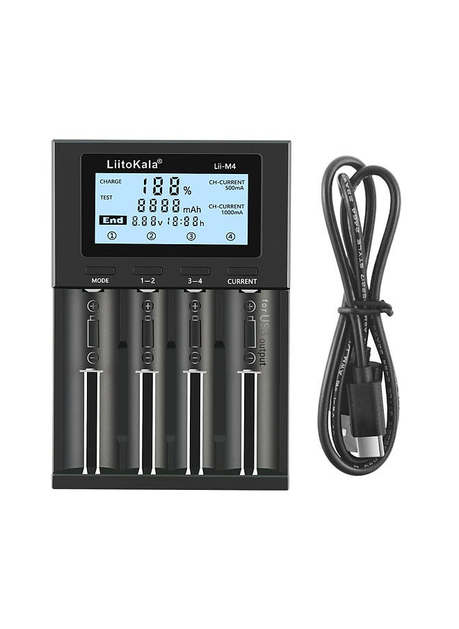 LII-M4 4 Slots Battery Charger with LCD Display for 18650 26650 14500 AA AAA Lithium NiMH Battery Smart Rechargeable Battery Charger