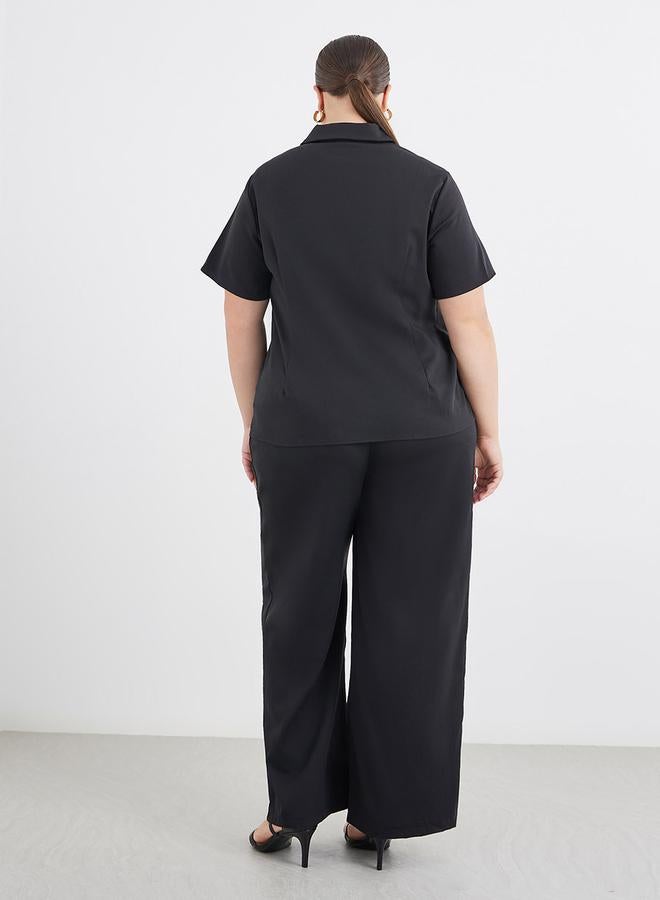 Styli Plus Size Black Solid Shirt and Wide Leg Pants Co-Ords - Image 4