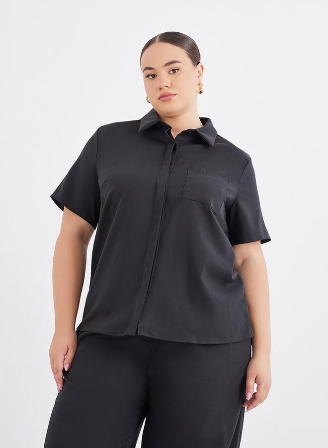 Styli Plus Size Black Solid Shirt and Wide Leg Pants Co-Ords - Image 2