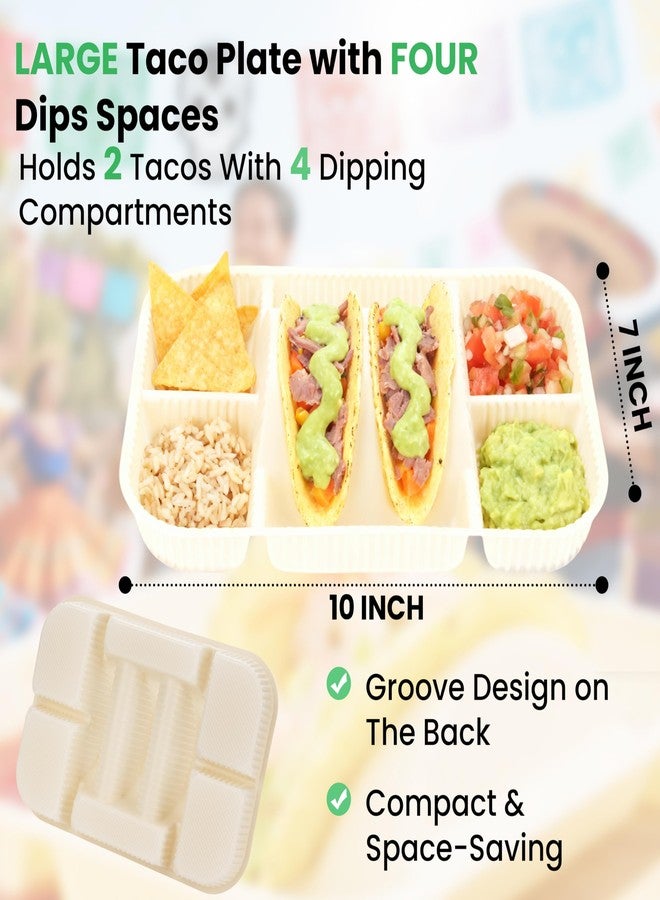 Kiicii 4-Compartment Disposable Taco Plates for 2 Tacos & 4 Sides | Extra-Deep Raised Edge| Biodegradable Cornstarch| Microwave Safe | Perfect for Tuesday, Parties, Fiesta, Nights, Bars | 50-Pack - Image 2