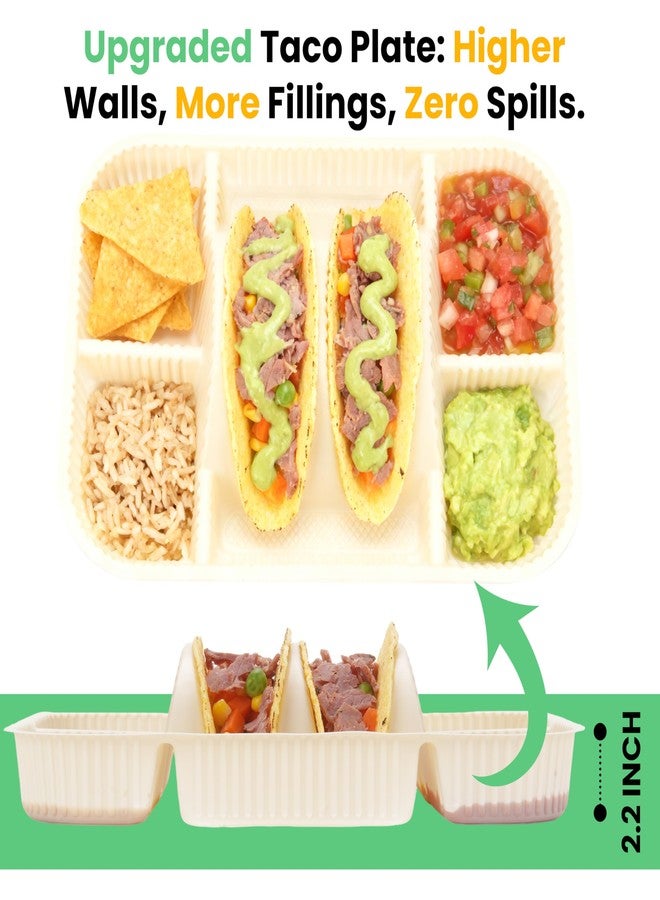 Kiicii 4-Compartment Disposable Taco Plates for 2 Tacos & 4 Sides | Extra-Deep Raised Edge| Biodegradable Cornstarch| Microwave Safe | Perfect for Tuesday, Parties, Fiesta, Nights, Bars | 50-Pack - Image 3