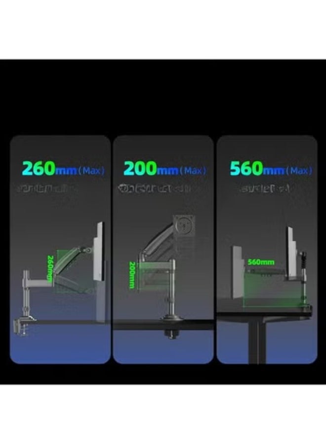أن بي نورث بايو ذراع شاشة مكتبي NB Ergonomic – حامل غازي لشاشة واحدة مناسب حتى 32 بوصة (2–9 كجم) – ذراع طويل قابل للتعديل مع مشبك وقاعدة جروميت - Image 2