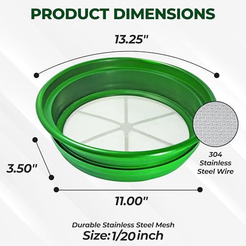 SE 13.25 Inch Wide Stackable Classifier Gold Prospecting Pan - 1/20 Inch Stainless Steel Mesh Sifting Pan, Green - Image 2