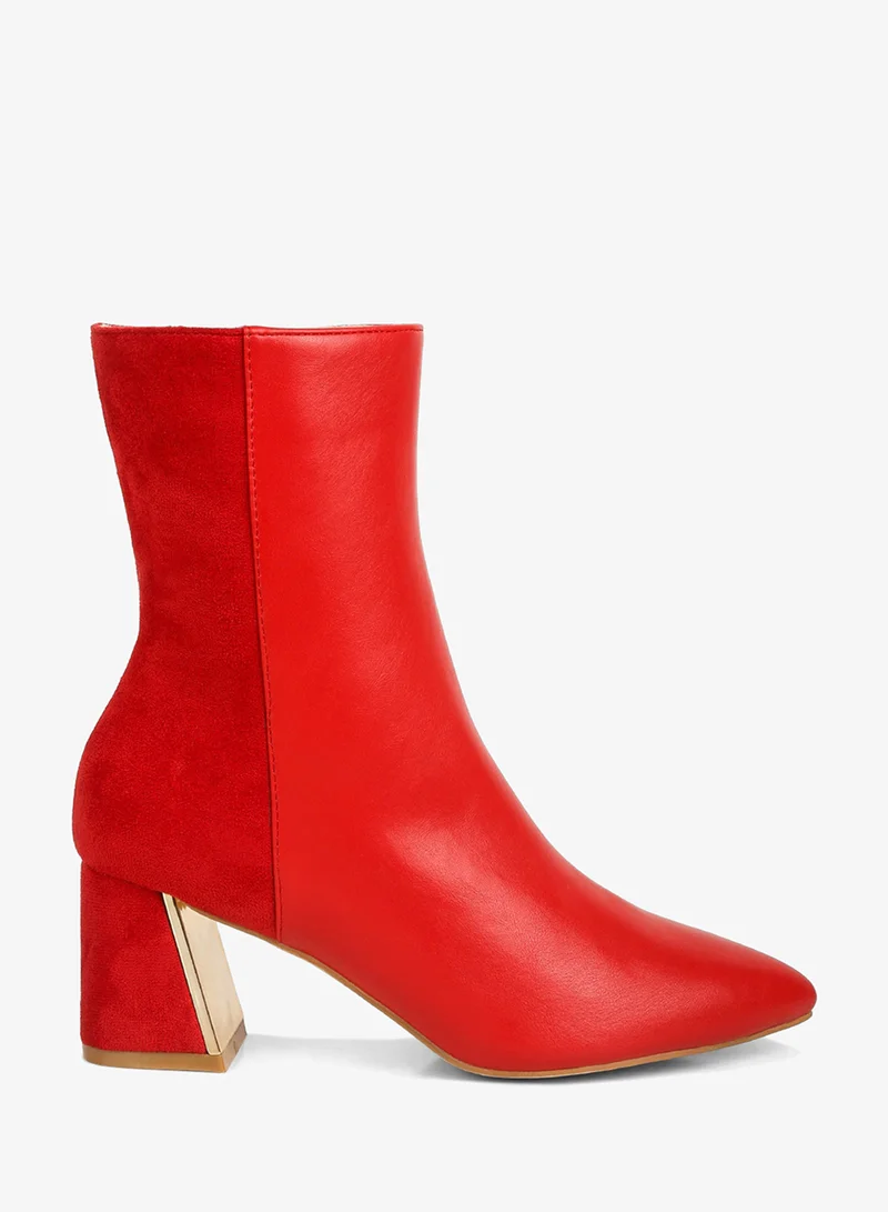 Red Suede Back Panel High Ankle Boots