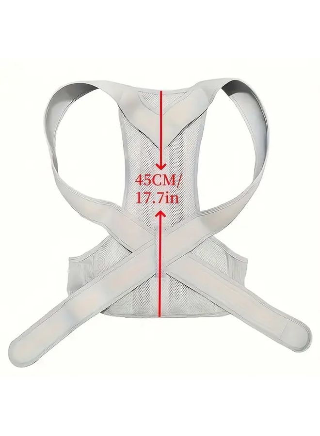 Grey Adjustable Invisible Back Support Belt Polyester Fiber Posture Corrector With Shoulder Straps Waist Support Breathable Daily Wear For Men Women Medium - Image 2