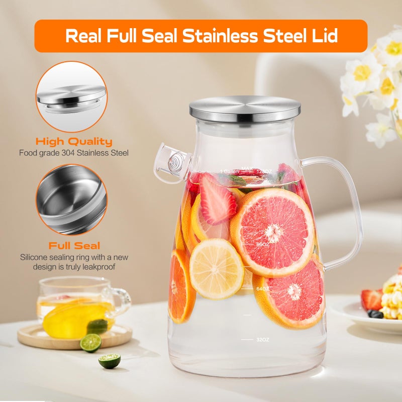 Aofmee 1 Gallon 128oz Glass Pitcher,Water Pitcher with Full Seal Lid and Spout, Glass Carafe for Hot/Cold Drink, Water Jug for Iced Tea, Coffee, Juice, Milk, Beverage - Image 4