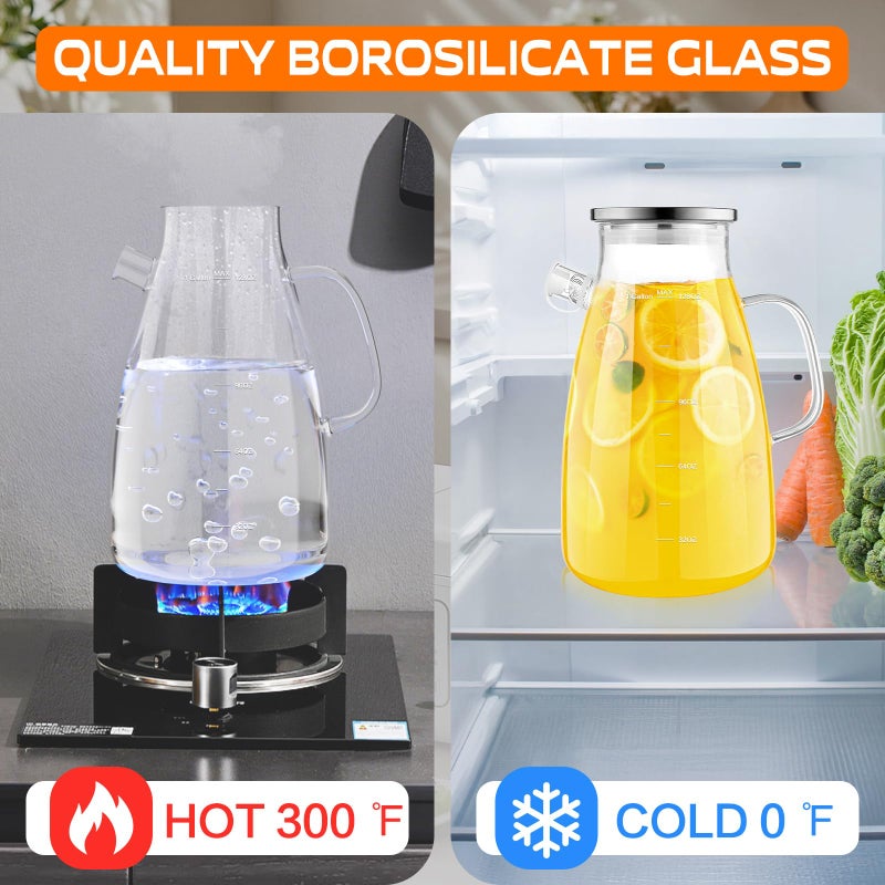 Aofmee 1 Gallon 128oz Glass Pitcher,Water Pitcher with Full Seal Lid and Spout, Glass Carafe for Hot/Cold Drink, Water Jug for Iced Tea, Coffee, Juice, Milk, Beverage - Image 3