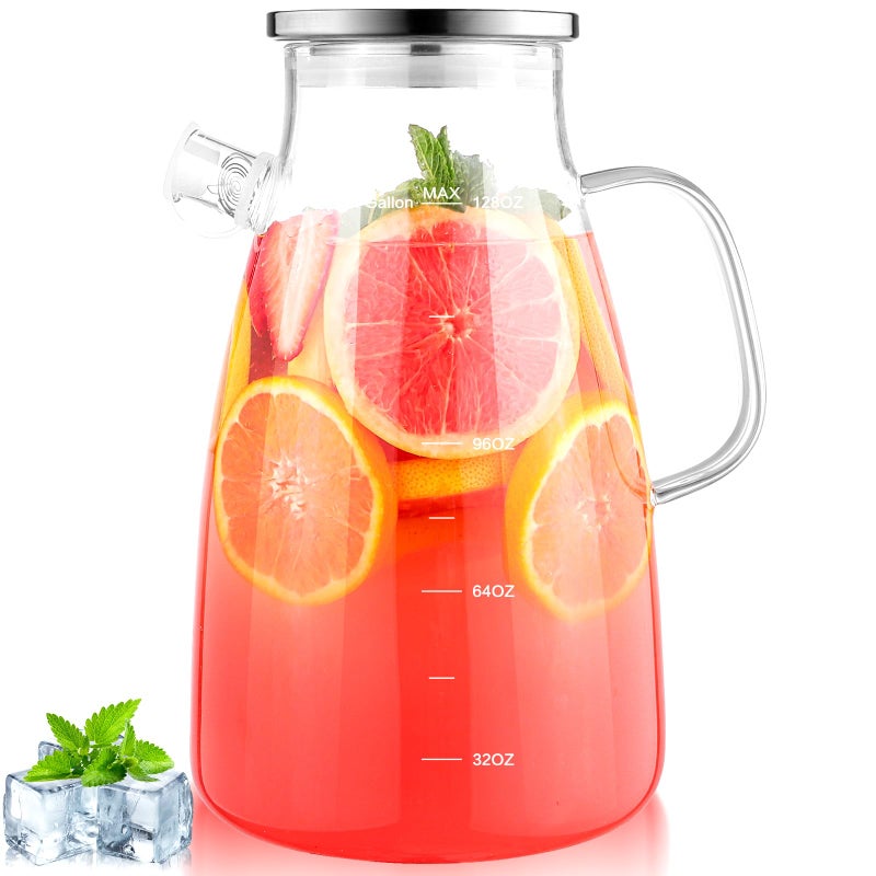 Aofmee 1 Gallon 128oz Glass Pitcher,Water Pitcher with Full Seal Lid and Spout, Glass Carafe for Hot/Cold Drink, Water Jug for Iced Tea, Coffee, Juice, Milk, Beverage - Image 1