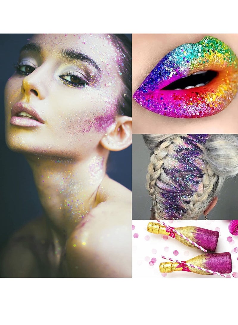 SYOSI Holographic Chunky Glitter, 12 Color Mixology Craft Powder for Epoxy Resin /Tumblers /Slime, Sequins Festival Decor, Fine for Face Body Eye Hair Nail - Image 3