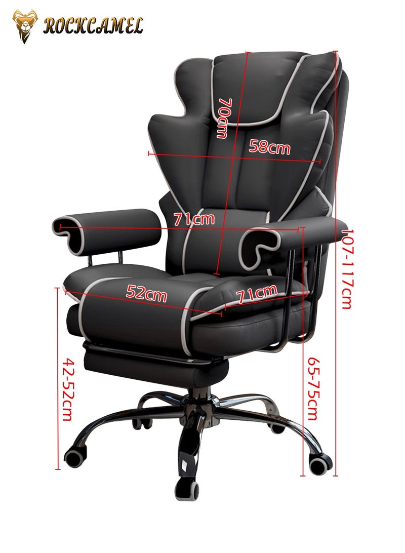 ROCKCAMEL Ergonomic Gaming Chair/Office Chair With Retractable Footrest, Steel Silent Caster Base, High Back Super PU Leather Boss Chair with Head&Lumbar Support Suitable for Home or Office (Black) - Image 4