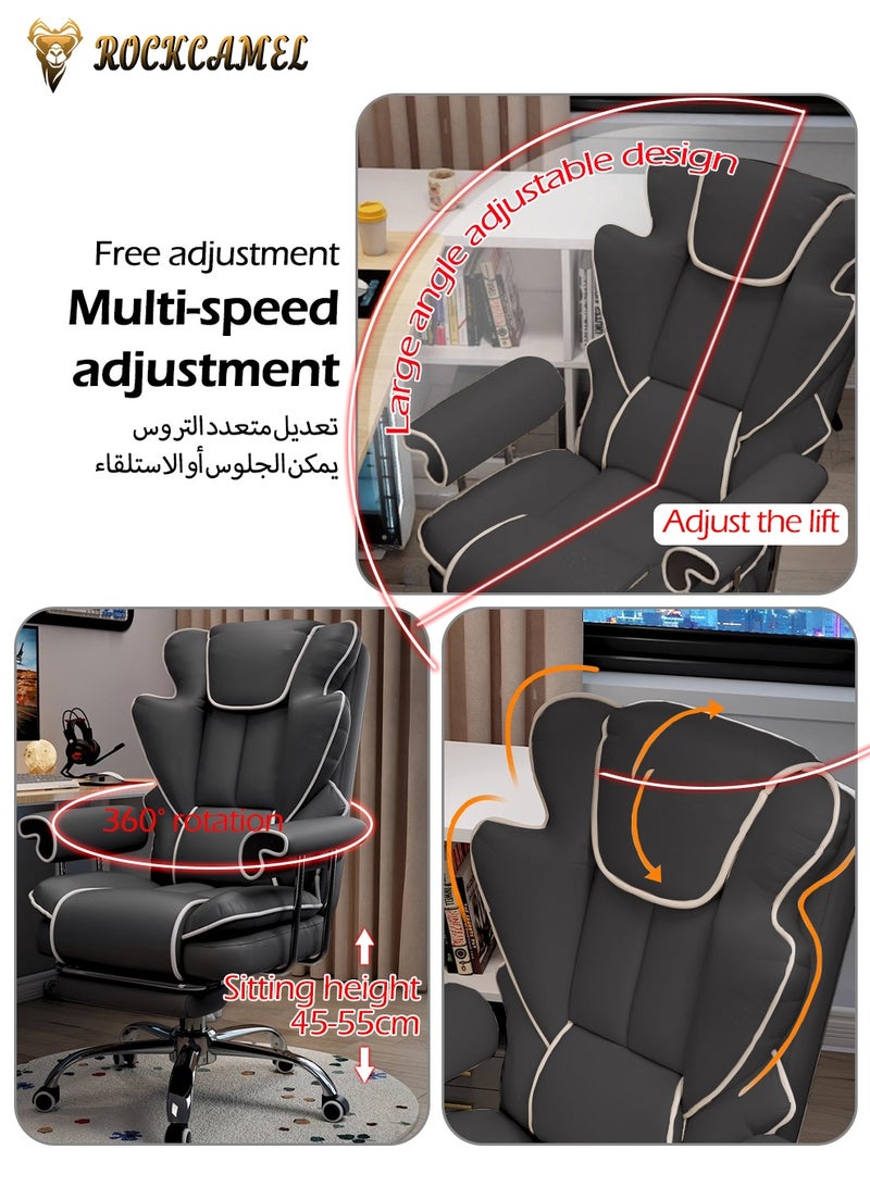 ROCKCAMEL Ergonomic Gaming Chair/Office Chair With Retractable Footrest, Steel Silent Caster Base, High Back Super PU Leather Boss Chair with Head&Lumbar Support Suitable for Home or Office (Black) - Image 5